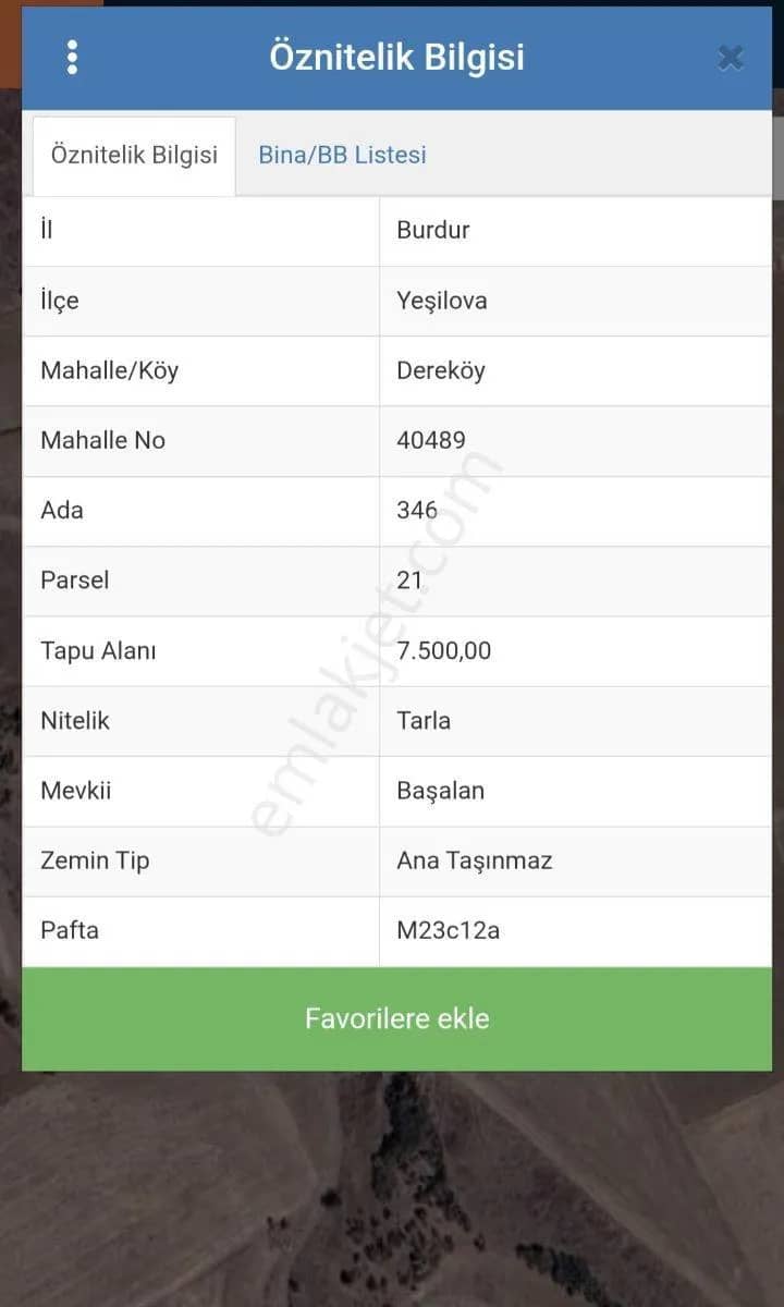 Burdur Yeşilova 'da Satılık Müstakil Tapulu Tarla