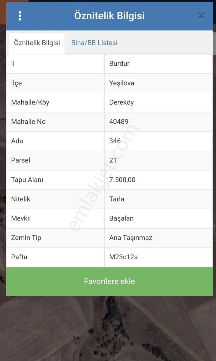 Burdur Yeşilova 'da Satılık Müstakil Tapulu Tarla
