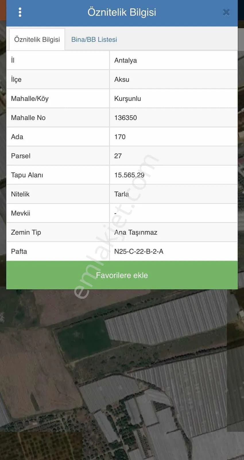 Ayşe Duvar 'dan Aksu Kurşunluda 15.565 M² Satılık Tarla