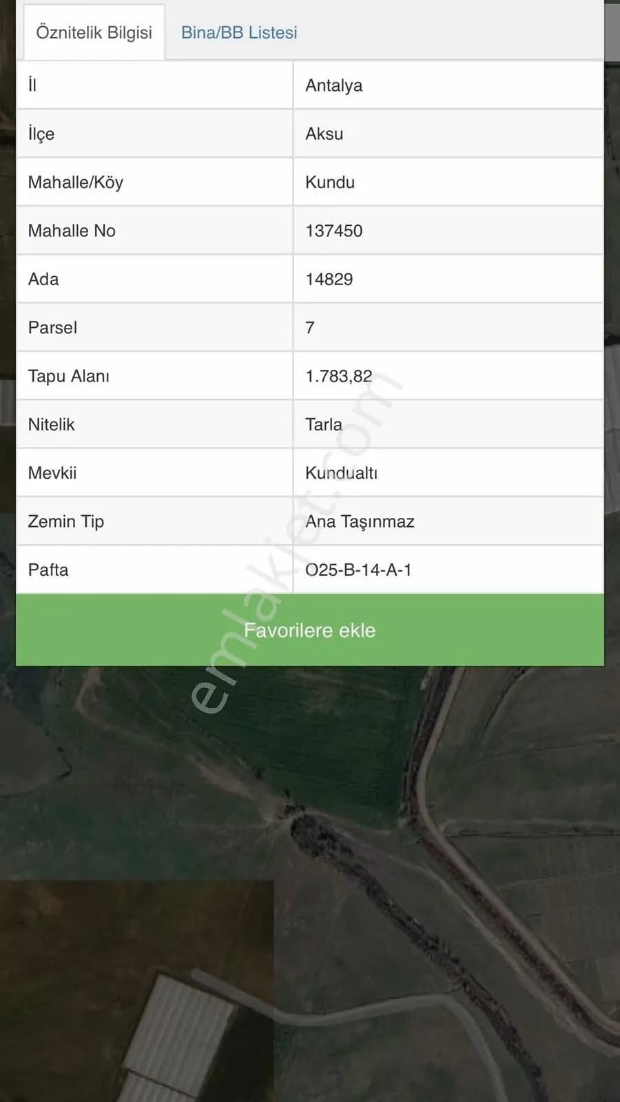 Aksu Kunduda Yatırımlık 1.783 M² Satılık Değerli Tarla