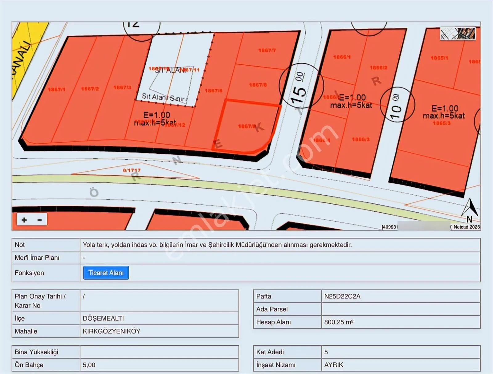 Döşemealtı Merkez 800 M2 Ticari 5 Kat 1 Emsal Satılık Arsa — görsel 15