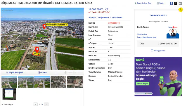 DÖŞEMEALTI MERKEZ 600 M2 TİCARİ 5 KAT 1 EMSAL SATILIK ARSA — görsel 2