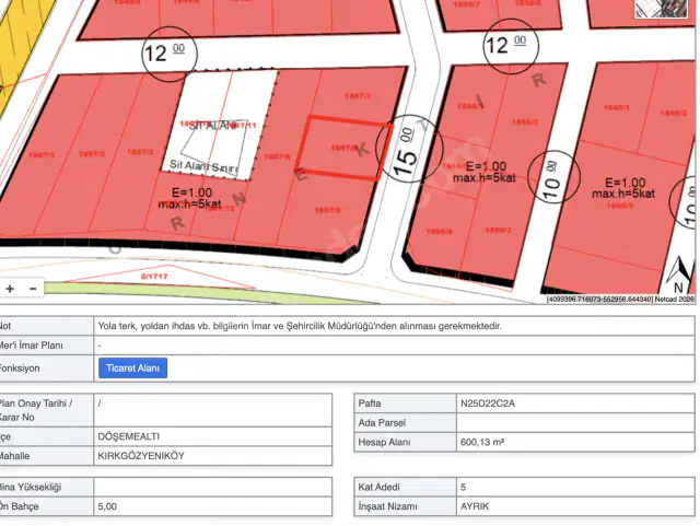 DÖŞEMEALTI MERKEZ 600 M2 TİCARİ 5 KAT 1 EMSAL SATILIK ARSA — görsel 3