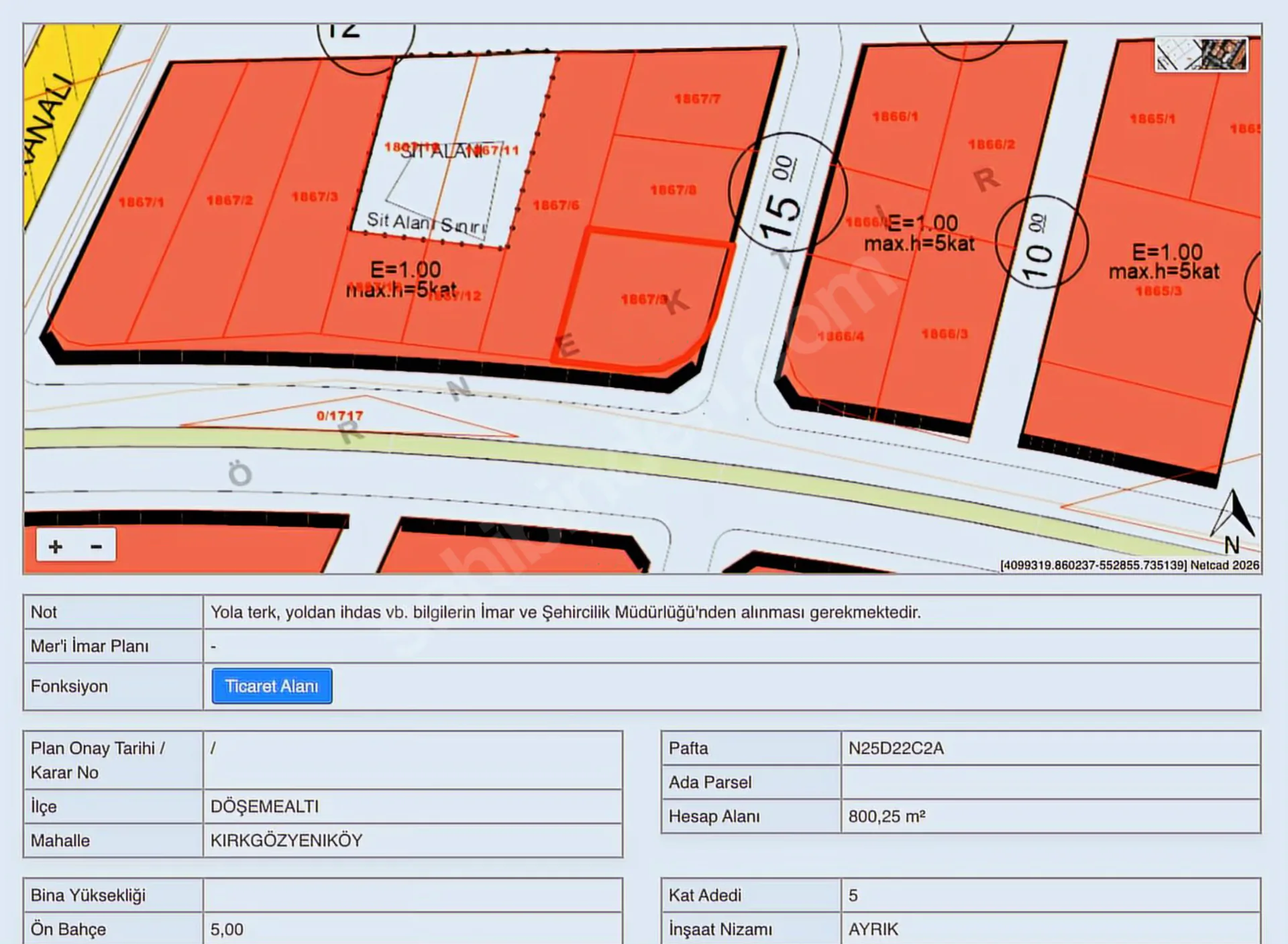 DÖŞEMEALTI MERKEZ 800 M2 TİCARİ 5 KAT 1 EMSAL SATILIK ARSA — görsel 2