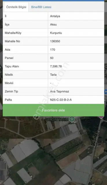 Ayşe Duvar'dan Aksu Kurşunluda 7.596 M² Yatırımlık Tarla — görsel 2